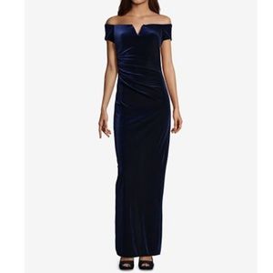 XSCAPE NAVY BLUE VELVET GOWN